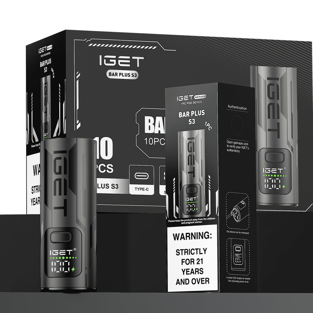 IGET BAR PLUS S3 rechargeable device 10 PCS with 950mAh battery, USB Type-C charging and premium PCTG stainless steel construction