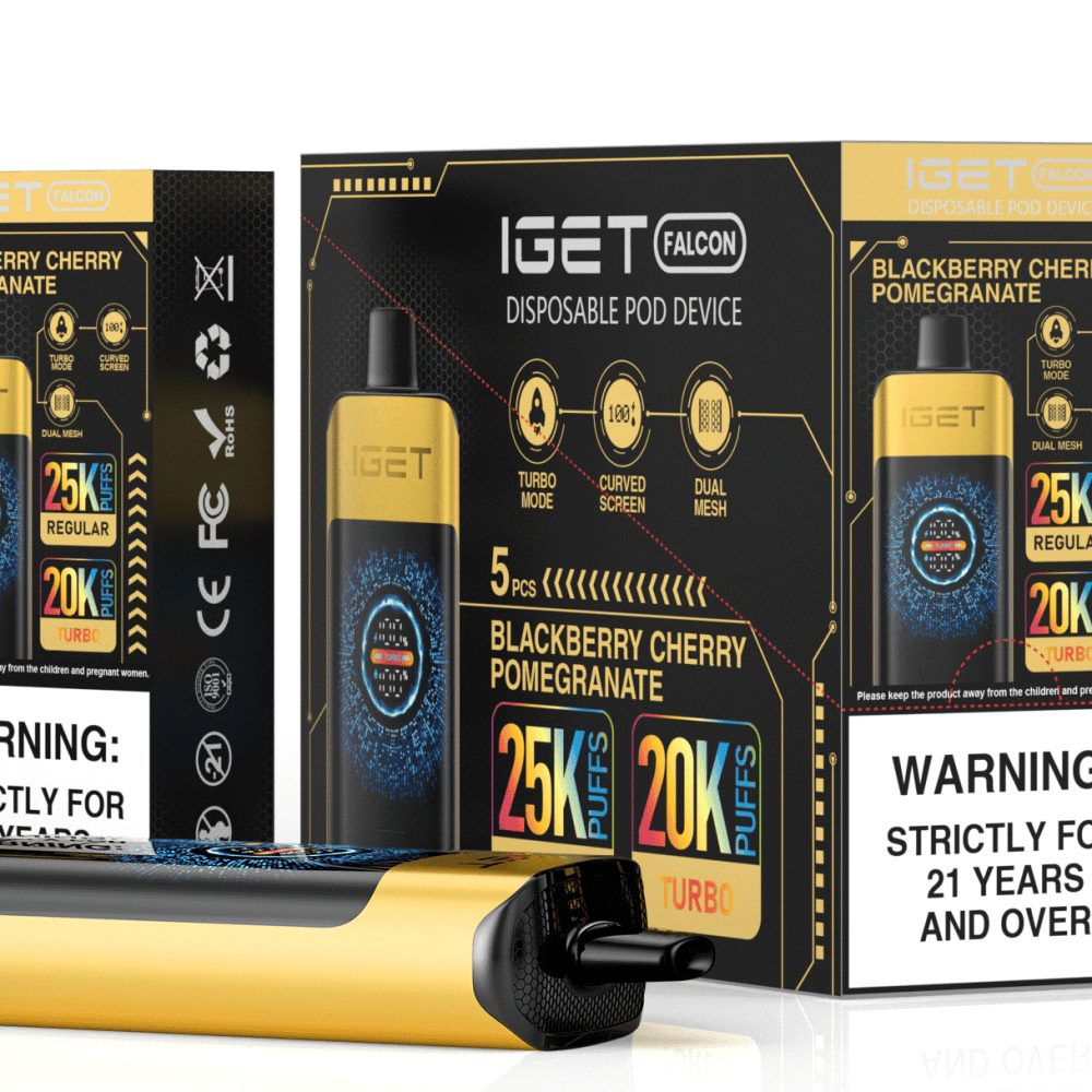IGET FALCON 25000 rechargeable disposable vape 5 PCS with 2700mAh battery, 0.6Ω dual mesh coil and up to 25000 puffs
