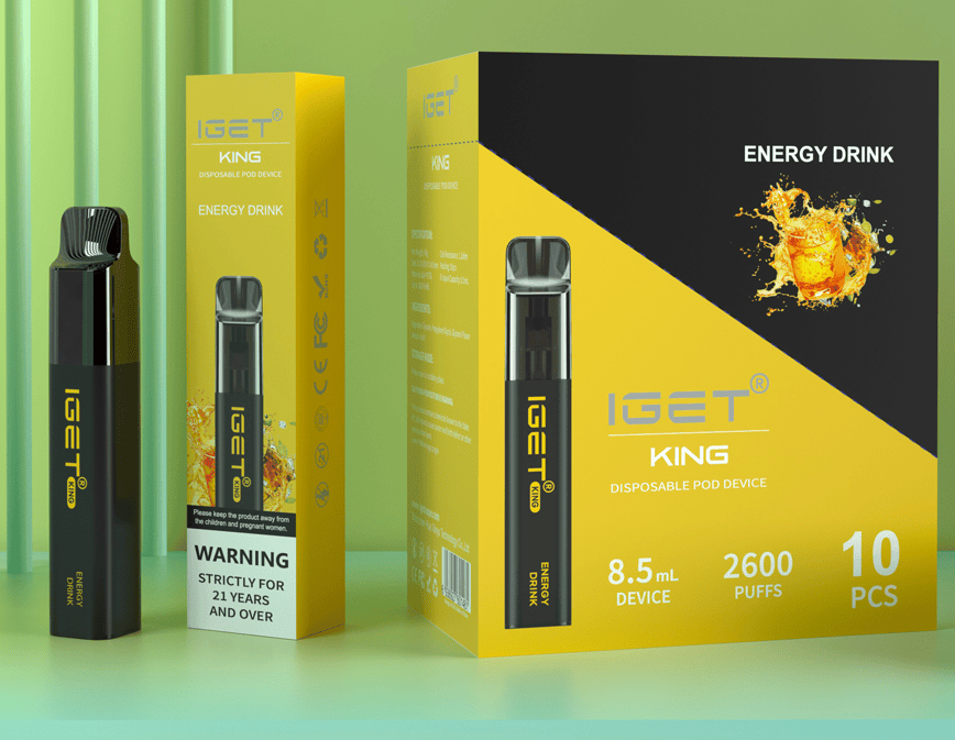 IGET KING 2600 disposable vape 10 PCS with 8.5mL pre-filled e-liquid, 1.2Ω coil and up to 2600 puffs for smooth flavour performance